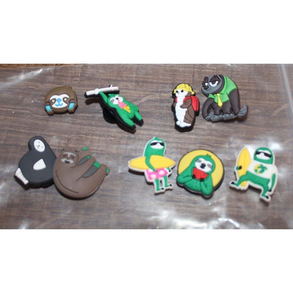 Sloth Jibbitz Shoe Charms Lot of 9 Surfer Business Snack Sloths for Clogs PVC